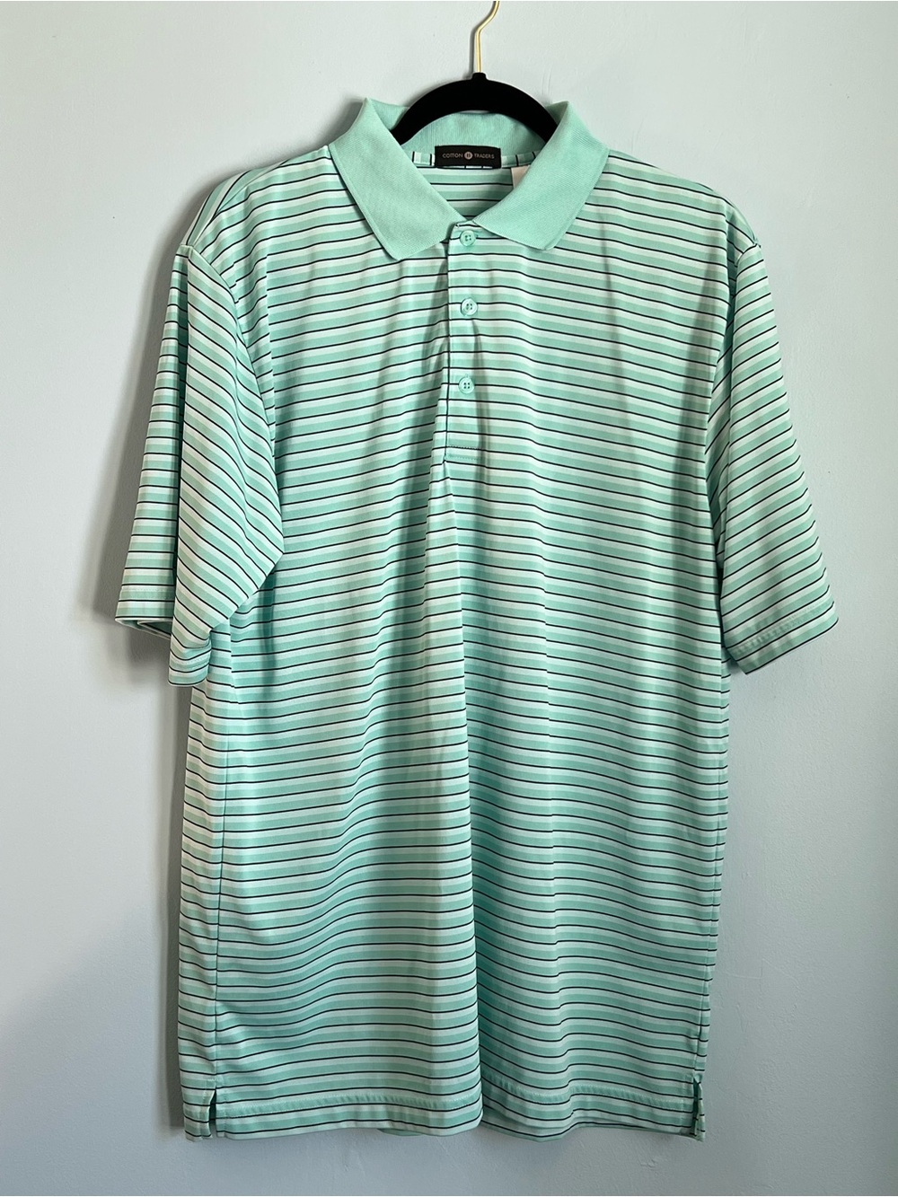 Cotton Traders Mint Green Striped Performance Polos Golf Shirt.